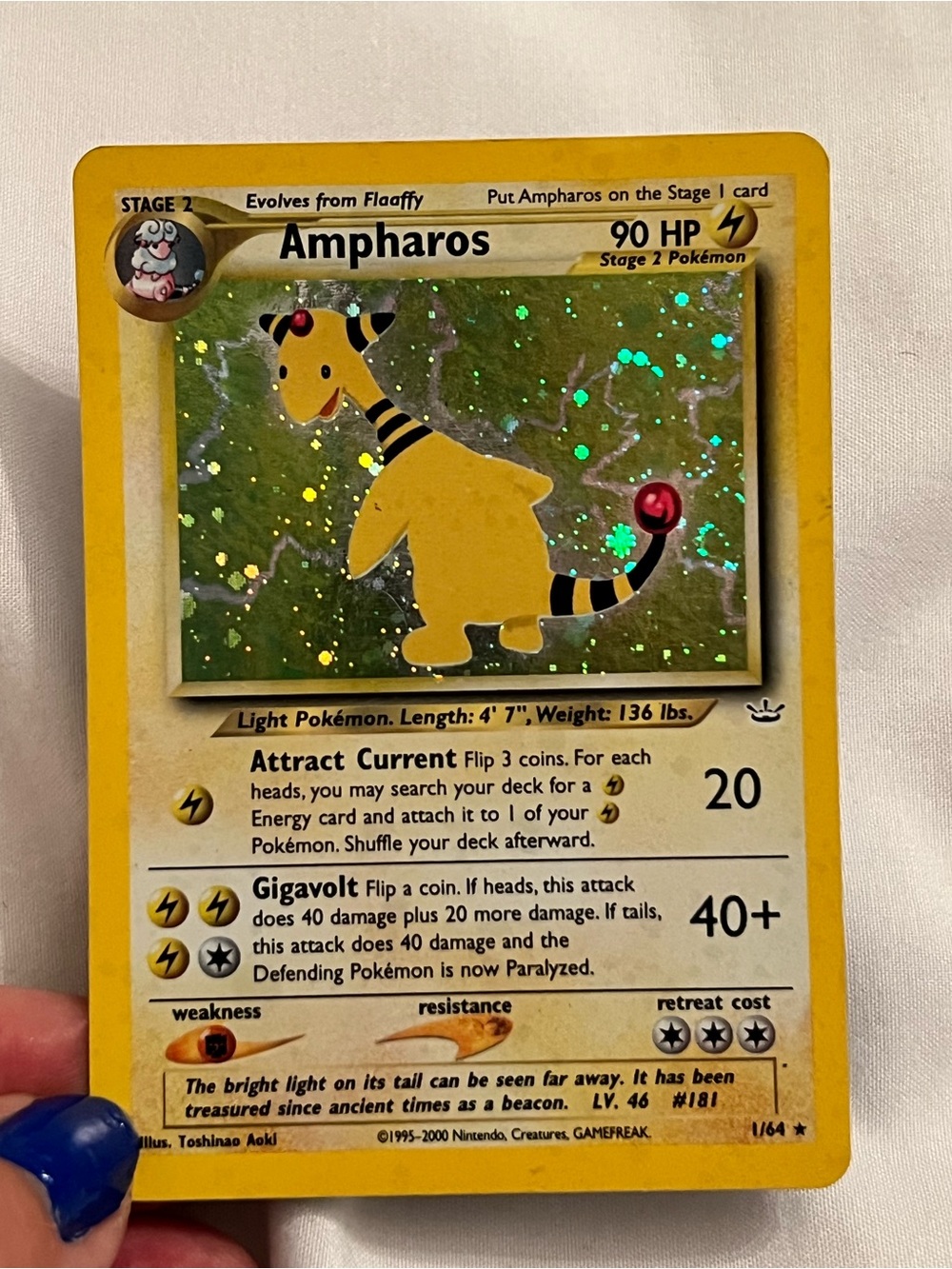 2001 RARE Ampharos Pokemon Card Neo Revelation Holo - Picture 3 of 10